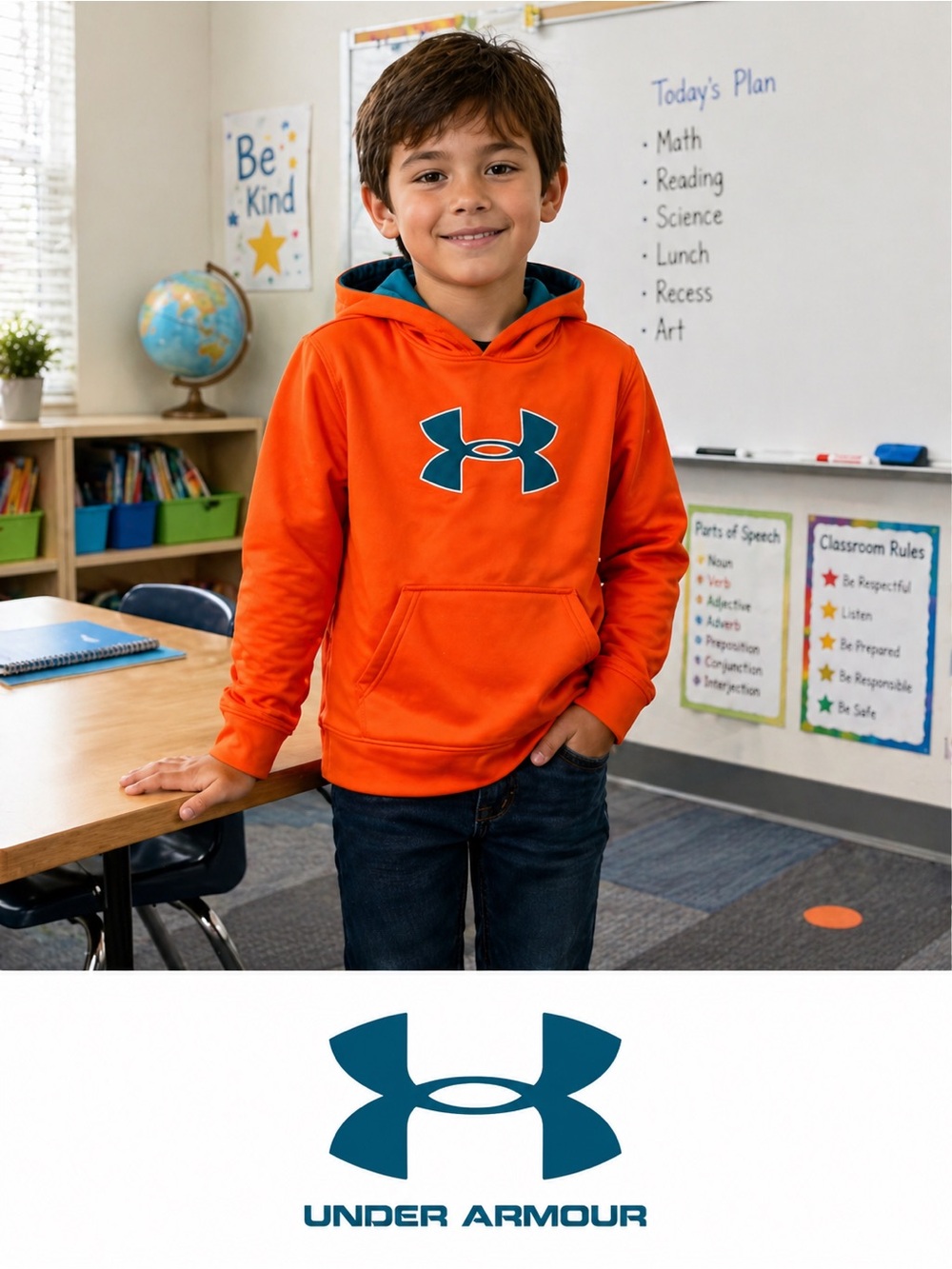 Under Armour Orange Hoodie with Teal Logo